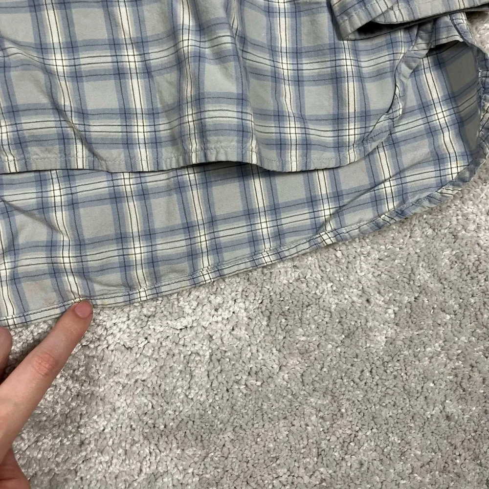 Vintage J. Crew Oarsman Shirt Mens XLT Blue Plaid Long Sleeve Cotton Distressed